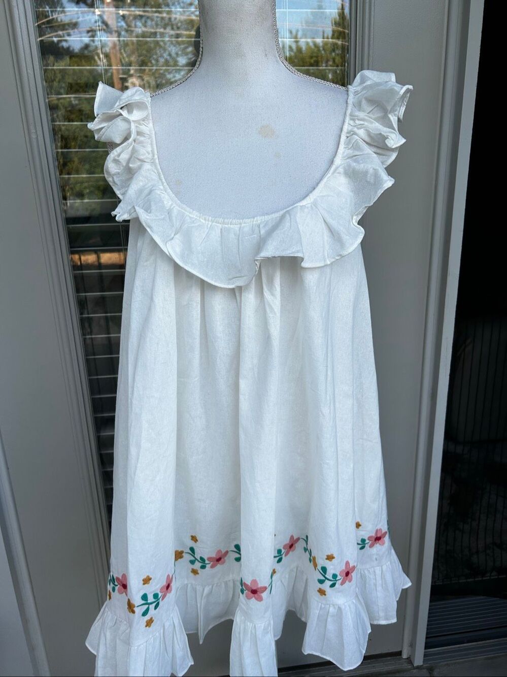 NWT Hudson Gray Baby Doll Cotton Mini Dress White Embroidered L - Picture 1 of 11